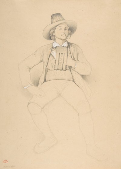 Un homme en costume tyrolien, assis, fumant une pipe, 1842 - Theodore Valerio