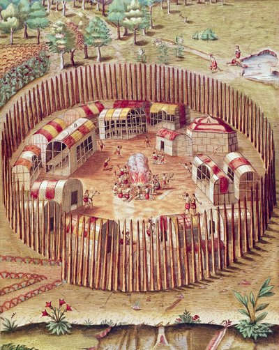 Village fortifié indien de Pomeiok - Theodore de Bry