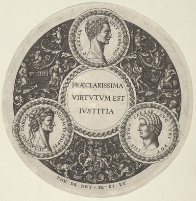 Design pour un plat avec portraits des empereurs romains César, Claude et Othon, vers 1588 - Theodore de Bry