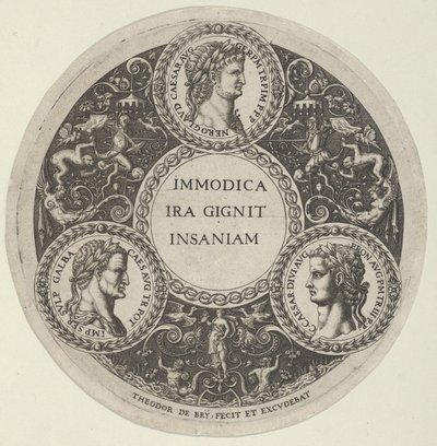 Design pour un plat avec portraits des empereurs romains Néron, Galba et Caligula, vers 1588 - Theodore de Bry