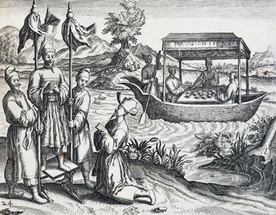 Rue des dignitaires, du voyage entrepris par Jan Huyghen van Linschoten (1563-1611) entre 1583 et 1592, gravure de l