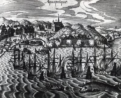 Flotte de galions dans le port d