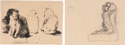 Chats (recto); Esquisse de deux figures s