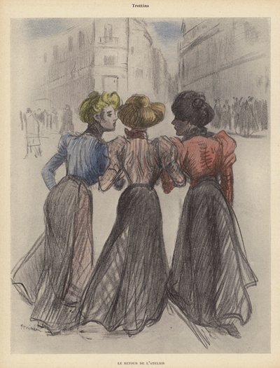 Trois femmes marchant dans la rue (lithographie en couleur) - Theophile Alexandre (after) Steinlen