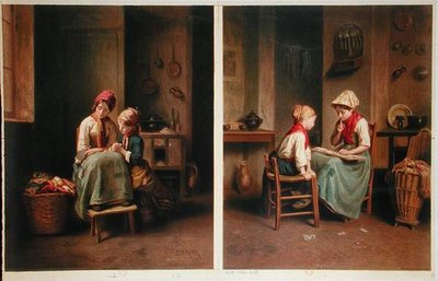 La Leçon et Le Jeu de Cartes, imprimé en 1858 - Theophile Emmanuel (after) Duverger