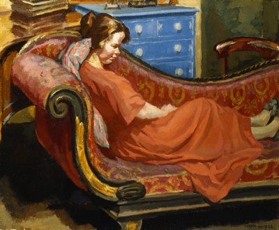 Fille reposant sur une chaise longue - Therese Lessore