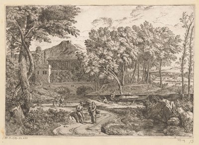 Paysage arcadien avec un troupeau de chèvres au bord de l