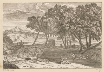 Paysage arcadien avec un pêcheur dans un bateau (Suite de Paysages) - Théodore