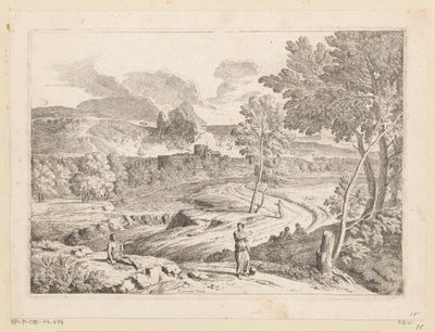 Paysage arcadien avec des figures le long d