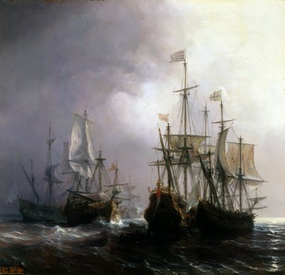Capture de trois navires commerciaux néerlandais par les navires français Fidèle, Mutine et Jupiter, en 1711 - Jean Antoine Theodore Gudin