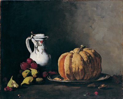 Nature morte avec citrouille, prunes, cerises, figues et cruche - Théodule Augustin Ribot
