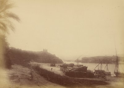 Vue du Nil avec bateaux et ruines - Théodule Devéria