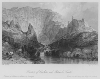 Fontaine de Vaucluse et château de Pétrarque (gravure) - Thomas (after) Allom