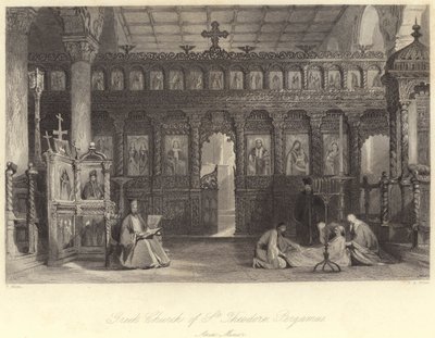 Église grecque de Saint Théodore, Pergame, Asie Mineure (gravure) - Thomas (after) Allom