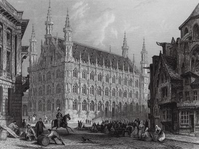 Hôtel de ville de Louvain, avec une partie de la cathédrale - Thomas (after) Allom