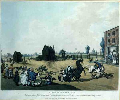 Vues de Londres, No. 6: Entrée depuis Hackney ou Cambridge Heath Turnpike avec une vue lointaine de St. Paul