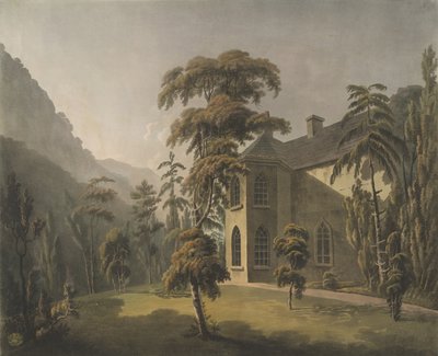 Cette vue dans la vallée de Llangollen, Plas Newydd avec la fenêtre de la bibliothèque donnant sur le jardin - Thomas (after) Walmsley