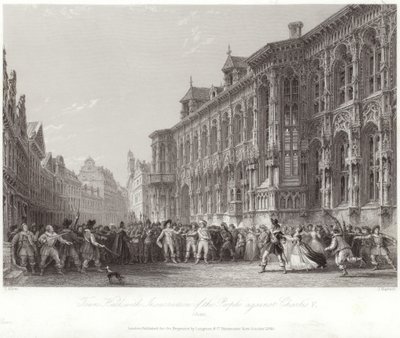 Hôtel de ville avec insurrection du peuple contre Charles V - Thomas Allom