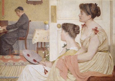 Scène de salon avec un jeune prêtre au piano, fin du 19e siècle - Thomas Armstrong