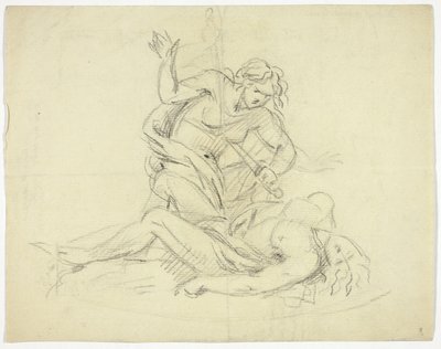 Pyramus et Thisbe (recto); Trois figures masculines avec plan de sol de mausolée (verso) - Thomas Banks