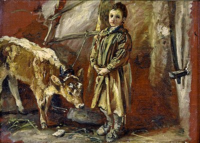 Garçon avec un Veau Attaché - Thomas Barker