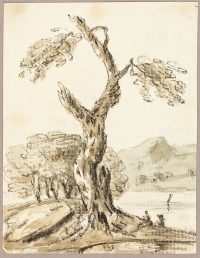 Grand arbre avec lac et montagnes en arrière-plan - Thomas Barker