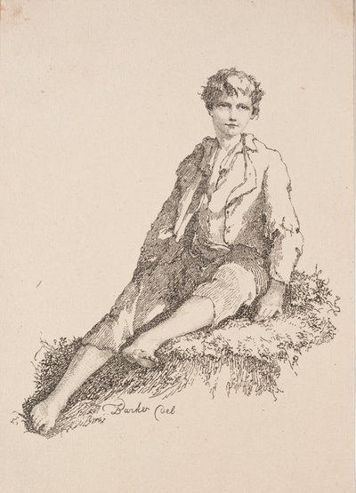 Garçon assis sur une berge herbeuse - Thomas Barker