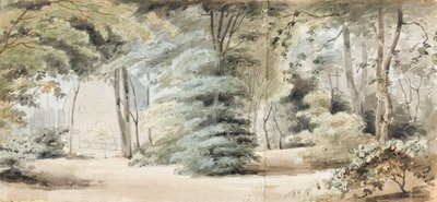 Partie des jardins de Merton avec une tonnelle et des arbres (recto) - Thomas Baxter