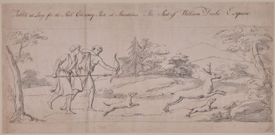 Deux personnages en costume classique chassant un cerf - Thomas Carter