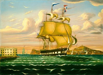 Packet Ship Passing Castle Williams, New York Harbor, milieu du 19e siècle (huile sur toile) - Thomas Chambers