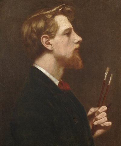 Autoportrait avec deux pinceaux carrés, vers 1880 - Thomas Cooper Gotch