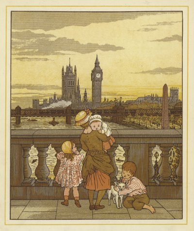 Une femme tenant un bébé avec deux enfants et un chien - Thomas Crane