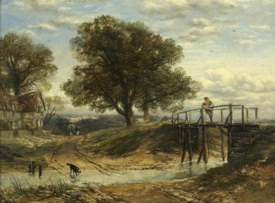 Paysage avec Ruisseau, Pont et Cottage - Thomas Creswick
