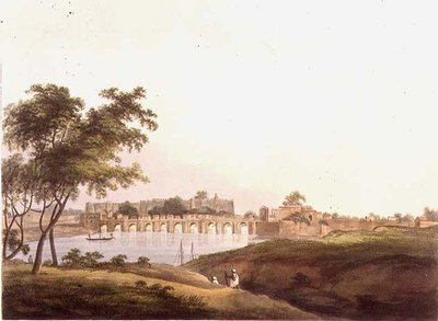 Le pont de Juonpore, Bengale, gravé par H. Merke, publié par Edward Orme, 1804 - Thomas Daniell