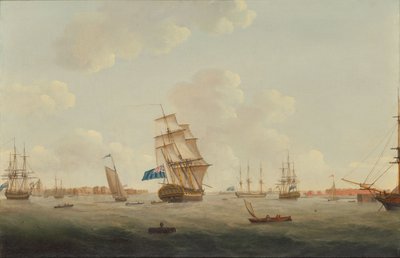 Panorama du port de Portsmouth avec des hommes de guerre et d