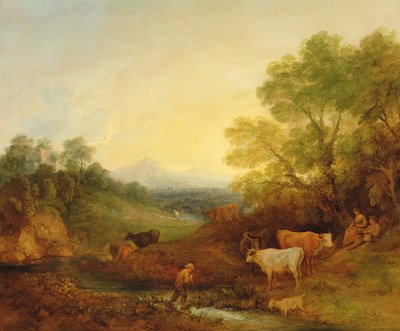 Paysage avec du bétail et des figures près d