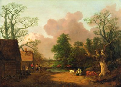 Un paysage avec des personnages, des bâtiments de ferme et une laitière, vers 1754-6 - Thomas Gainsborough