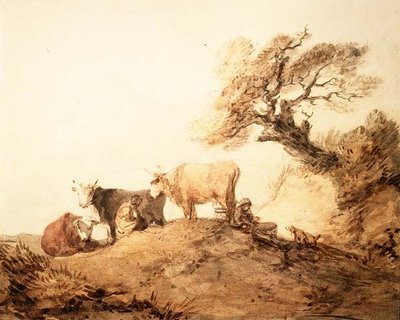 Bétail avec des conducteurs et un chien sous un arbre - Thomas Gainsborough