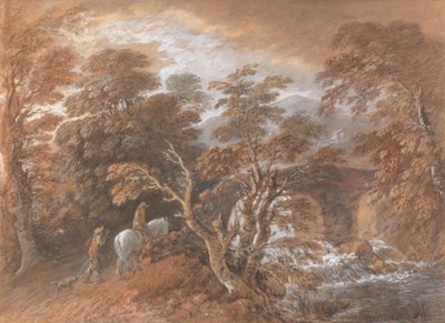 Paysage vallonné avec figures approchant un pont - Thomas Gainsborough