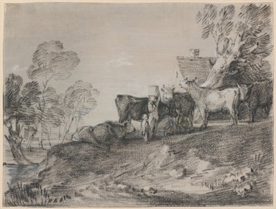 Paysage avec du bétail près d