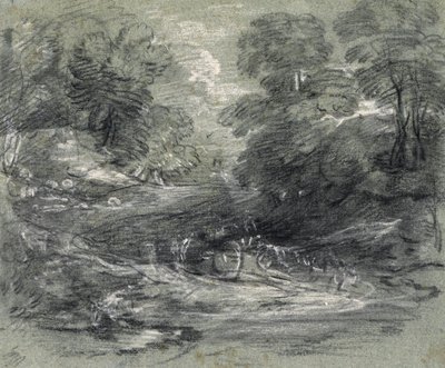 Paysage avec charrette de ferme sur un chemin sinueux entre les arbres - Thomas Gainsborough