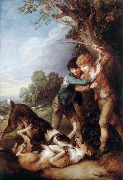 Deux jeunes bergers avec des chiens se battant - Thomas Gainsborough
