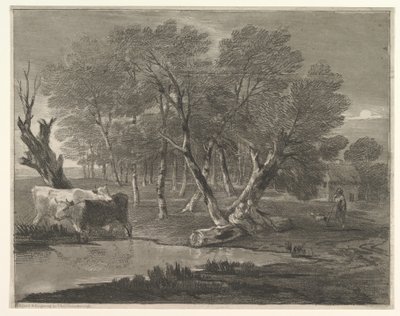 Paysage boisé avec vaches près d