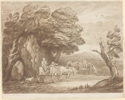 Paysage boisé avec deux charrettes et des figures - Thomas Gainsborough