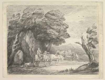 Paysage boisé avec deux charrettes de campagne et des figures, 1er août 1797 - Thomas Gainsborough