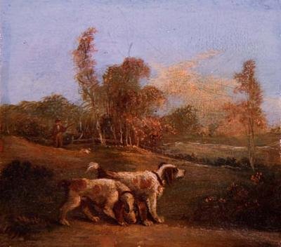 Épagneuls dans un paysage avec gardien - Thomas Hand