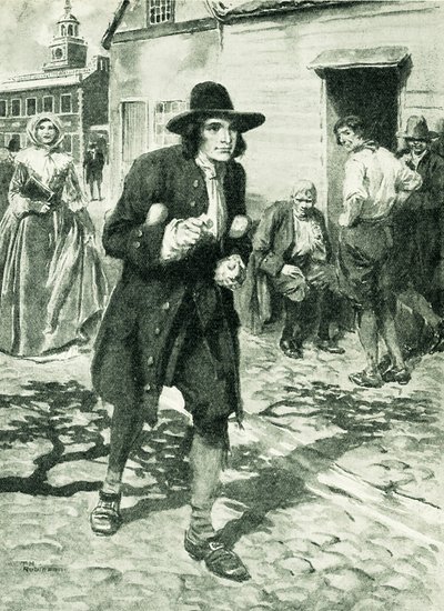 Benjamin Franklin arrivant à Philadelphie (litho) - Thomas Heath Robinson