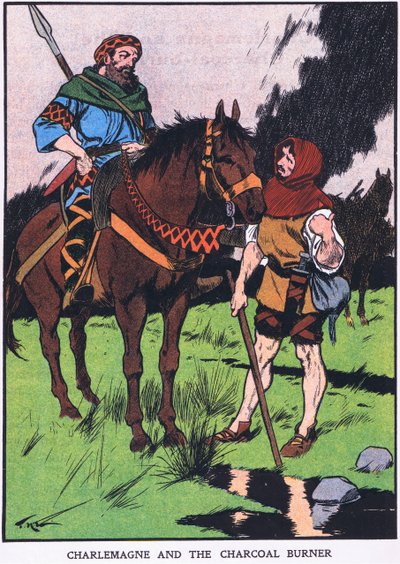 Charlemagne et le charbonnier (lithographie couleur) - Thomas Heath Robinson