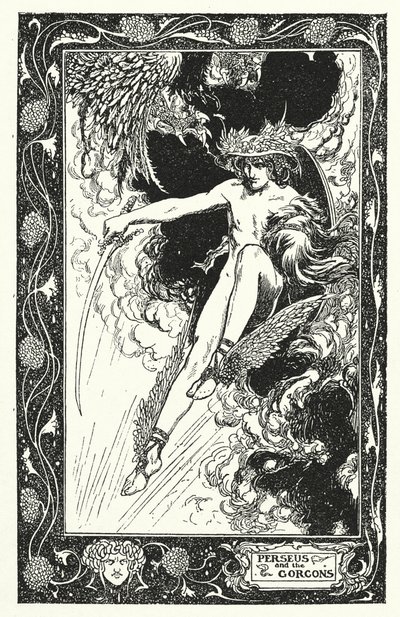 Persée et Gorgones (lithographie) - Thomas Heath Robinson