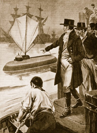 Robert Fulton en France montrant son sous-marin "Nautilus" en fonctionnement (litho) - Thomas Heath Robinson